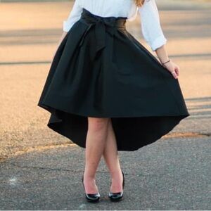 High-Low Black A-Line Skirt with Waist Tie